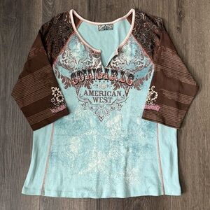 VTG y2k  Vanilla Sugar American West Cowgirls Graphic Top XL